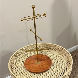 Mary & Martha Gold Jewelry Stand with Wooden Base